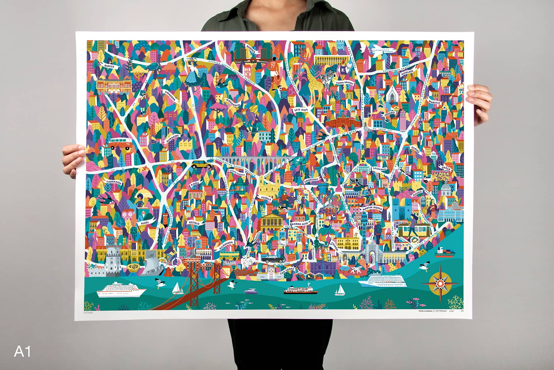 CITIx60 Art Print: Lisbon City Map